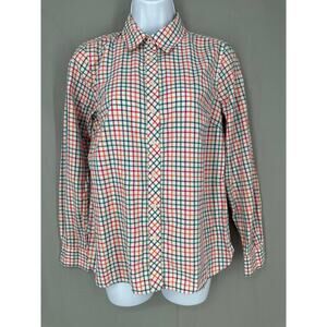 Talbots Top Womens XS Pink Plaid Colorful Check Button Down Long Sleeve